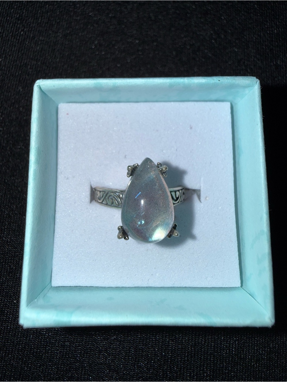 925 Sterling Silver Authentic Labradorite Teardrop adjustable ring